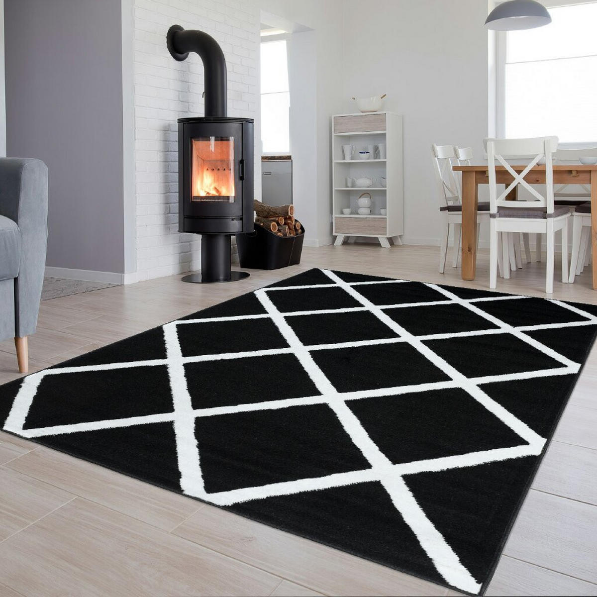 TEPPICH LUXURY Schwarz Marokkanisch Karo 250/300 cm - Schwarz, Textil (250/300cm) - Tapiso