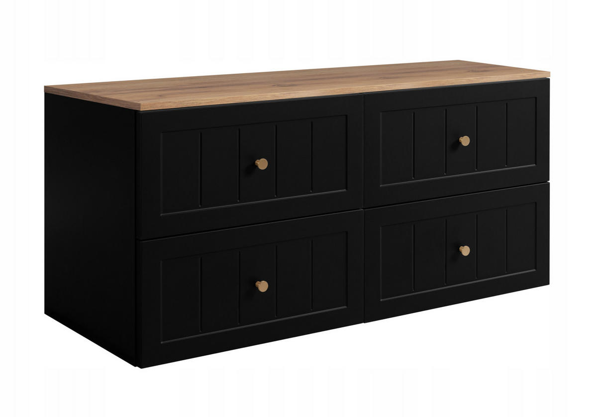 WASCHBECKUNTERSCHRANK GUSTO 120 cm mit Arbeitsplatte Farbe: Eiche Craft Matt Schwarz - Eichefarben/Schwarz, Holzwerkstoff (120/58/46cm) - Rodan