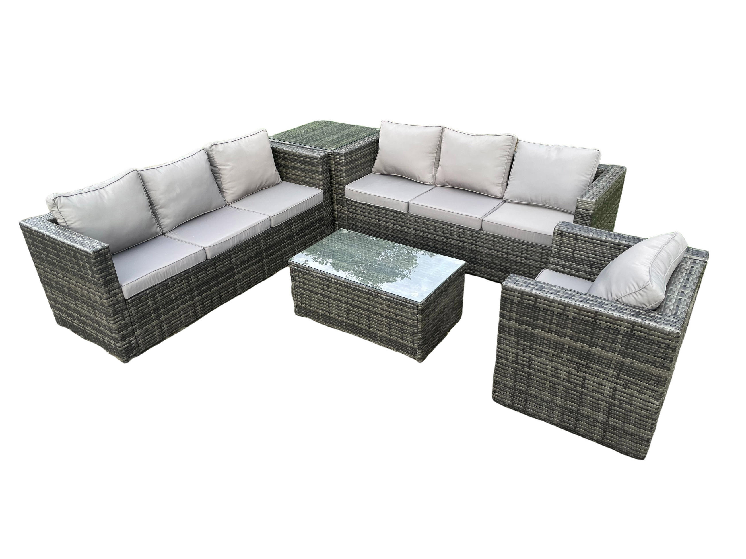 GARTENMÖBELSET Polyrattan 7-Sitzer - Dunkelgrau, Metall - Fimous