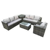 GARTENMÖBELSET Polyrattan 7-Sitzer - Dunkelgrau, Metall - Fimous