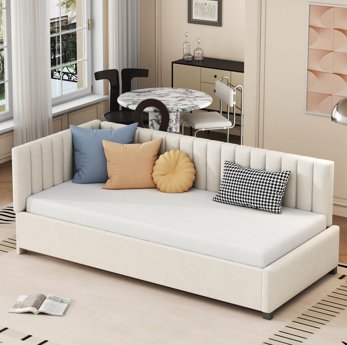 POLSTERBETT 90/200 cm Beige aus Samtstoff mit Lattenrost - Beige, Leder (90/200cm) - OKMYHOME