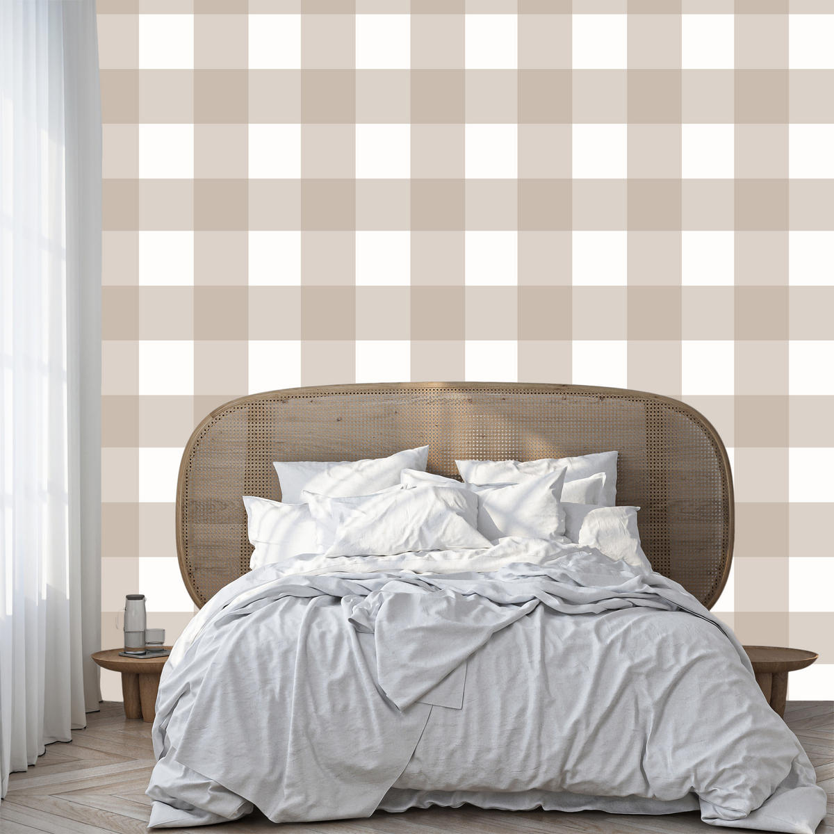 VLIESTAPETE Karomuster im Boho-Stil – Beige, Weiß – 50x1000 cm - Beige/Weiß, Papier (50/1000cm) - Muralo
