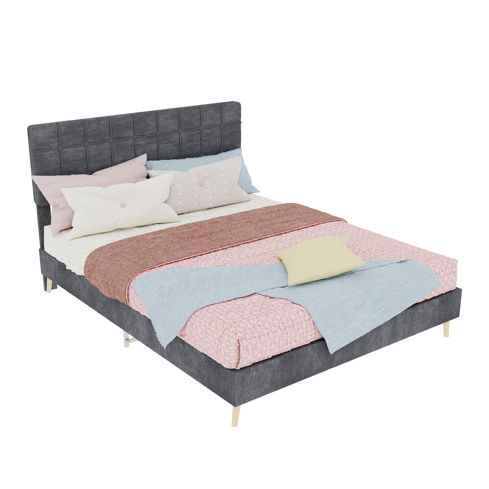 POLSTERBETT 140/200 cm DE-32955 mit Karosteppung-Kopfteil und Matratze Grau - Grau, Metall (140/200cm) - ComfortXL