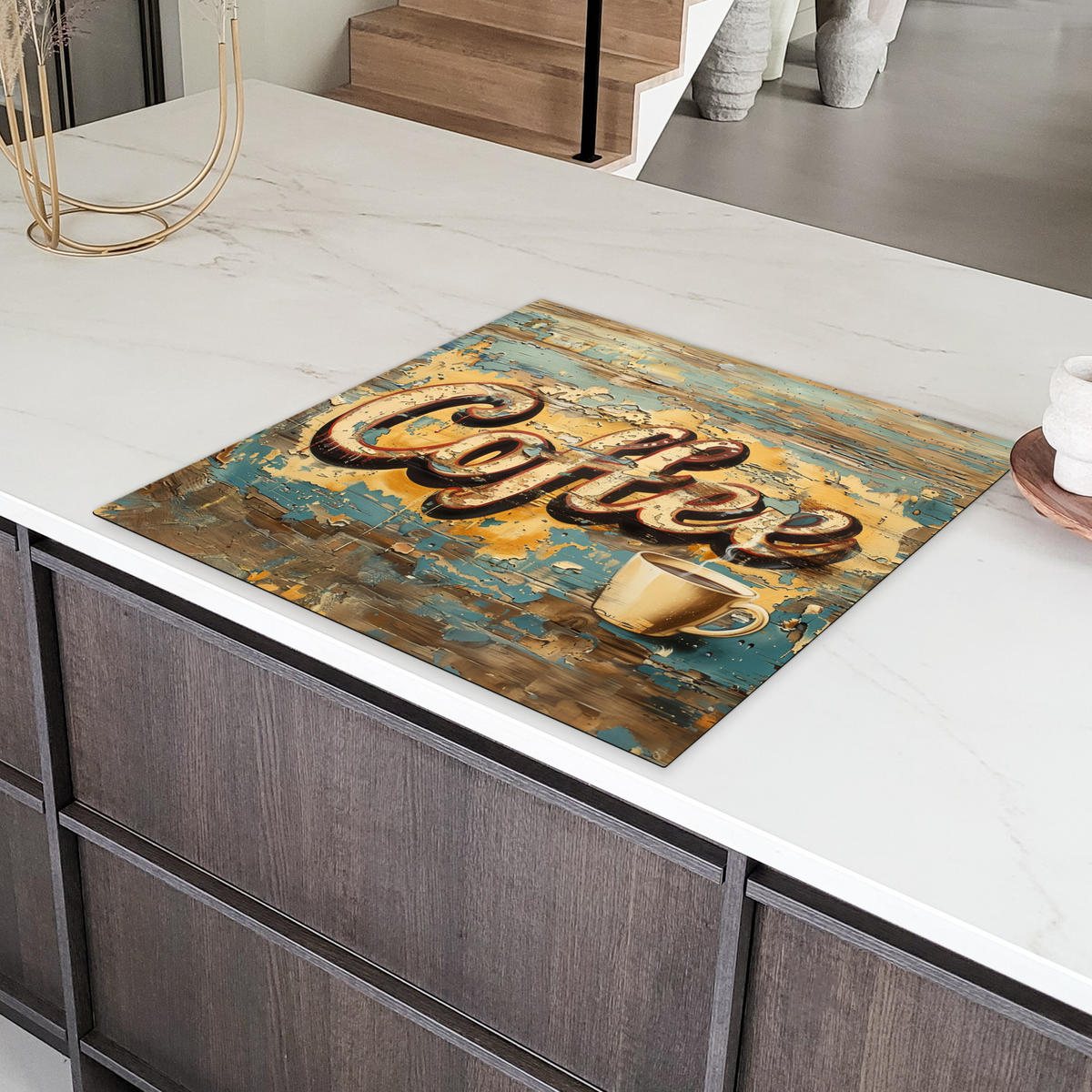 HERDABDECKPLATTE Kaffee - Vintage - Braun - Tasse Induktionsmatte 78x78 cm - Teakfarben, Kunststoff (78/78/0.2cm) - MuchoWow