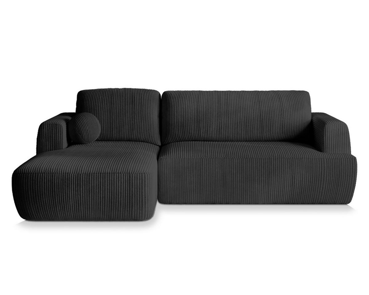 ECKSOFA SENTI P L-S Schwarz Kordstoff mit Schlaffunktion - Schwarz, Holz (246/148cm) - MASSENO