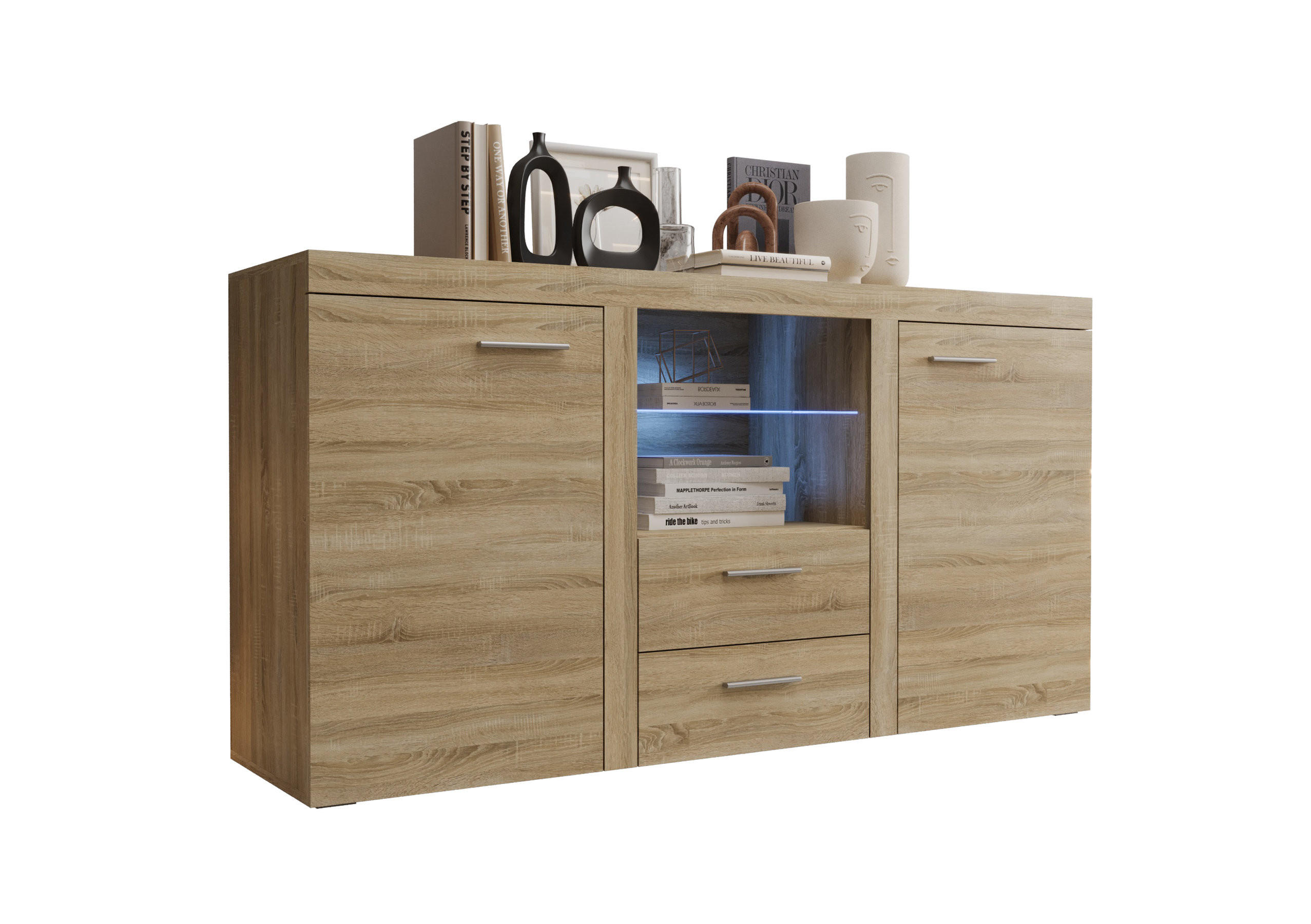 KOMMODE London LRK mit 2 Türen, Sideboard in Farbe: Hellbraun, Größe: 156 x 82 x 40 cm - Hellbraun, Holzwerkstoff (156/82/40cm) - O-Sofa