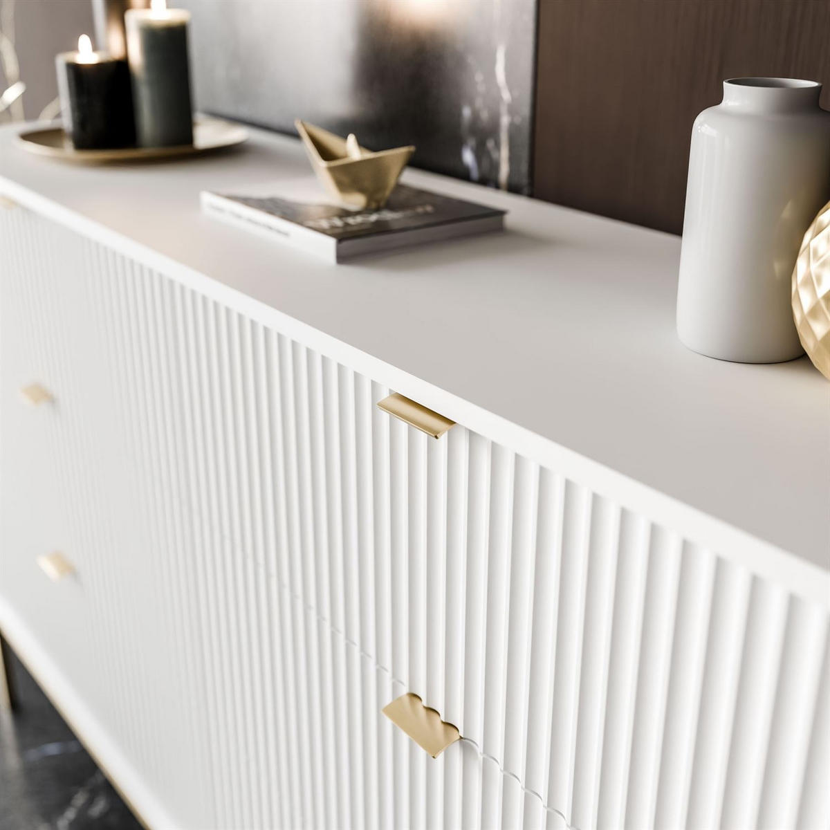 KOMMODE CORTADO GOLD KS154 MIT SCHUBLADEN WEISS - Weiß, Holzwerkstoff (154/91/39cm) - Lookway