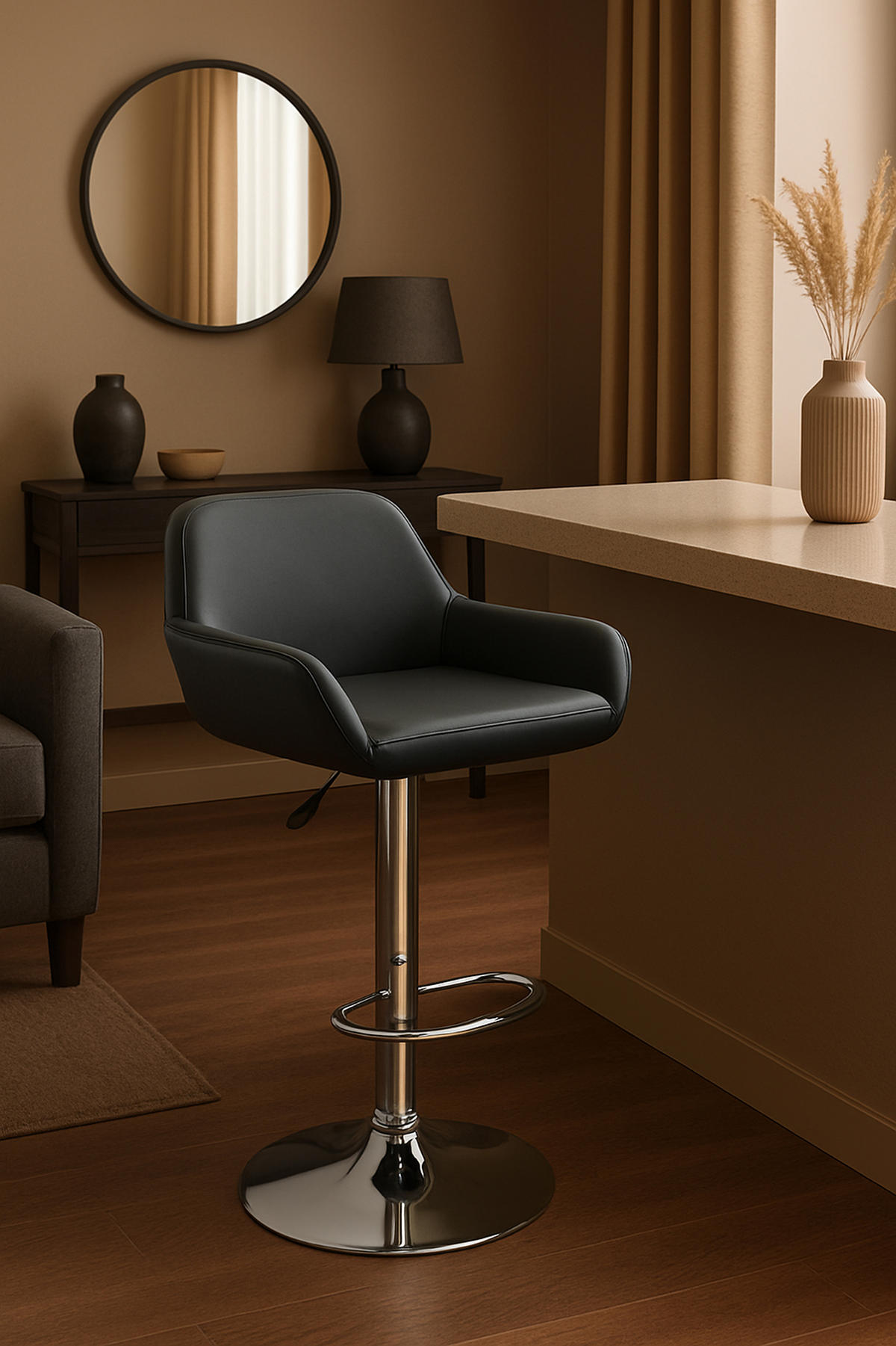 BARHOCKER 2er Set Prag Kunstleder chrom schwarz - Chromfarben/Schwarz, Kunststoff/Metall (51/109/52cm) - TPFLiving