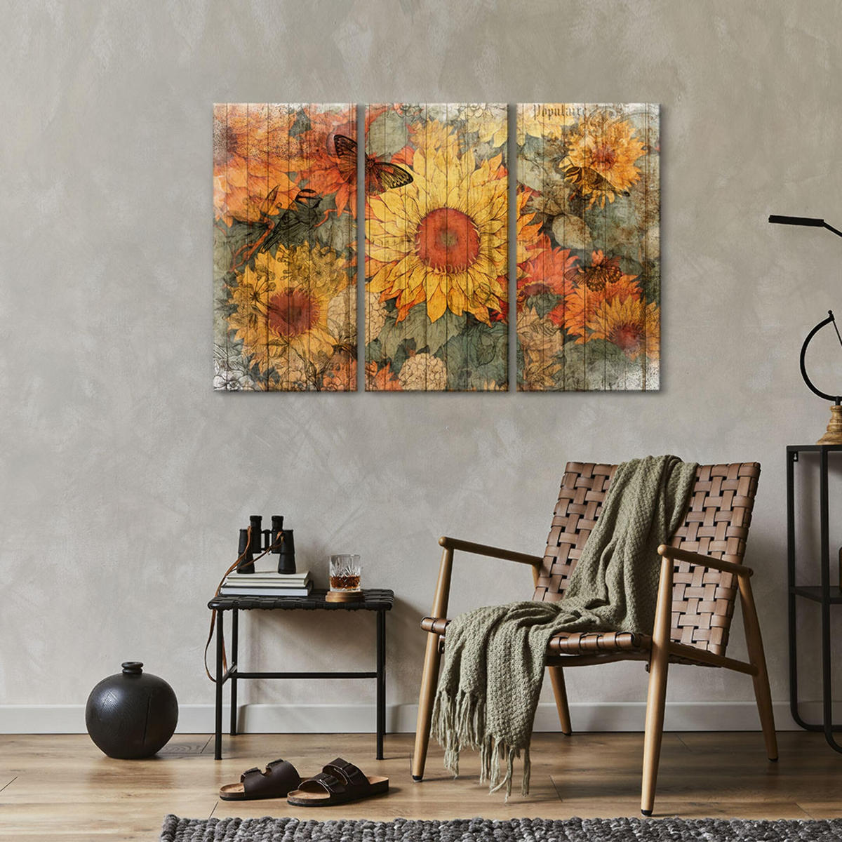 LEINWANDBILD Sonnenblumen 3-tlg. 90x60 cm - Multicolor, Holz (90/60cm) - LUMASOUL