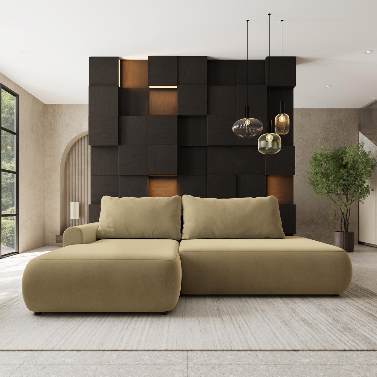 ROHOVÁ Sedačka NUVIRA CASTEL 48, Hořčicová - černá/kari žlutá, dřevo/textil (279/158cm) - MASSENO