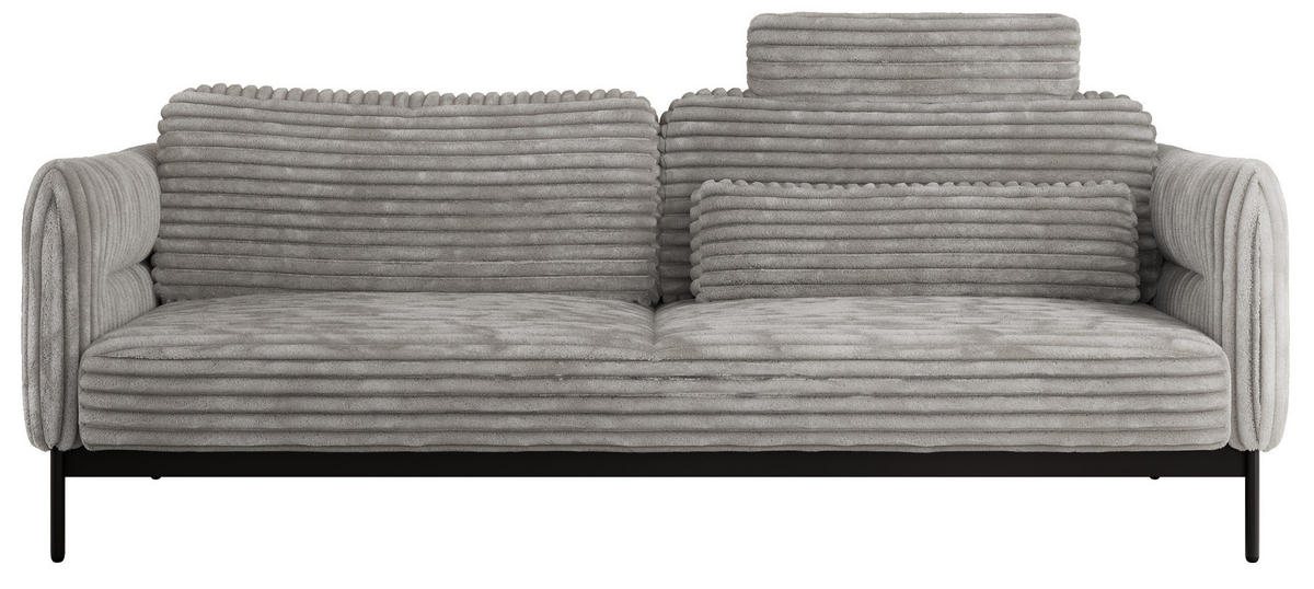 SOFA SALENTO Hellgrau Cord - Hellgrau/Schwarz, Textil/Metall (221/82/101cm) - MKS