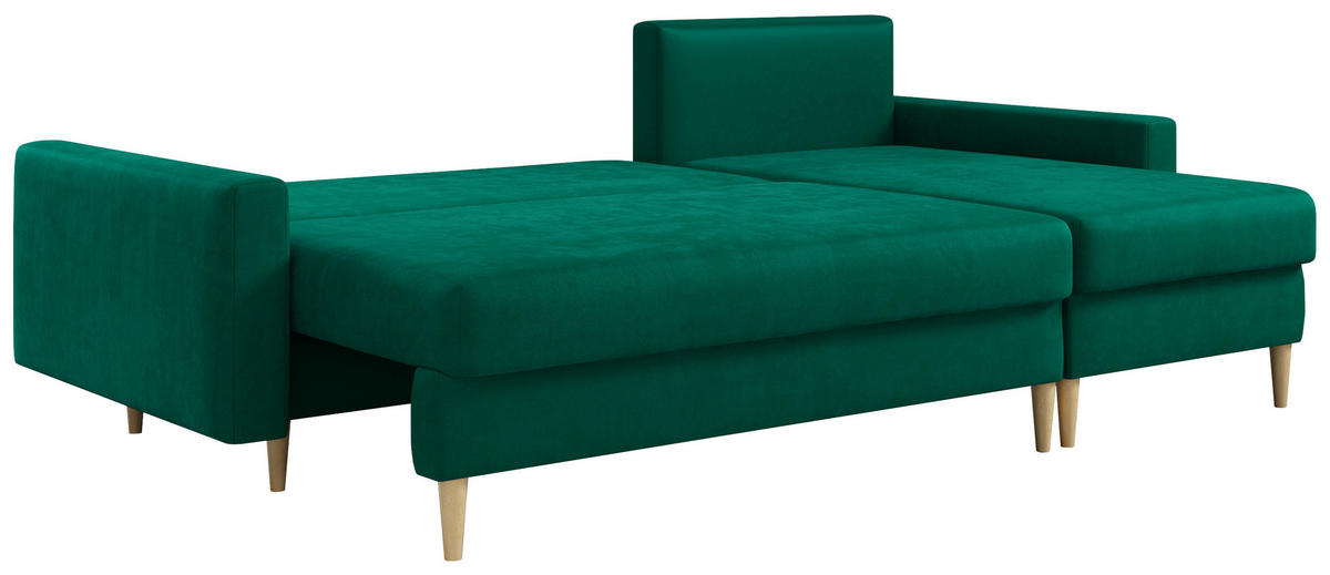 ECKSOFA Lang Velvet Dunkelgrün - Dunkelgrün/Braun, Holz/Textil (220/140cm) - MKS