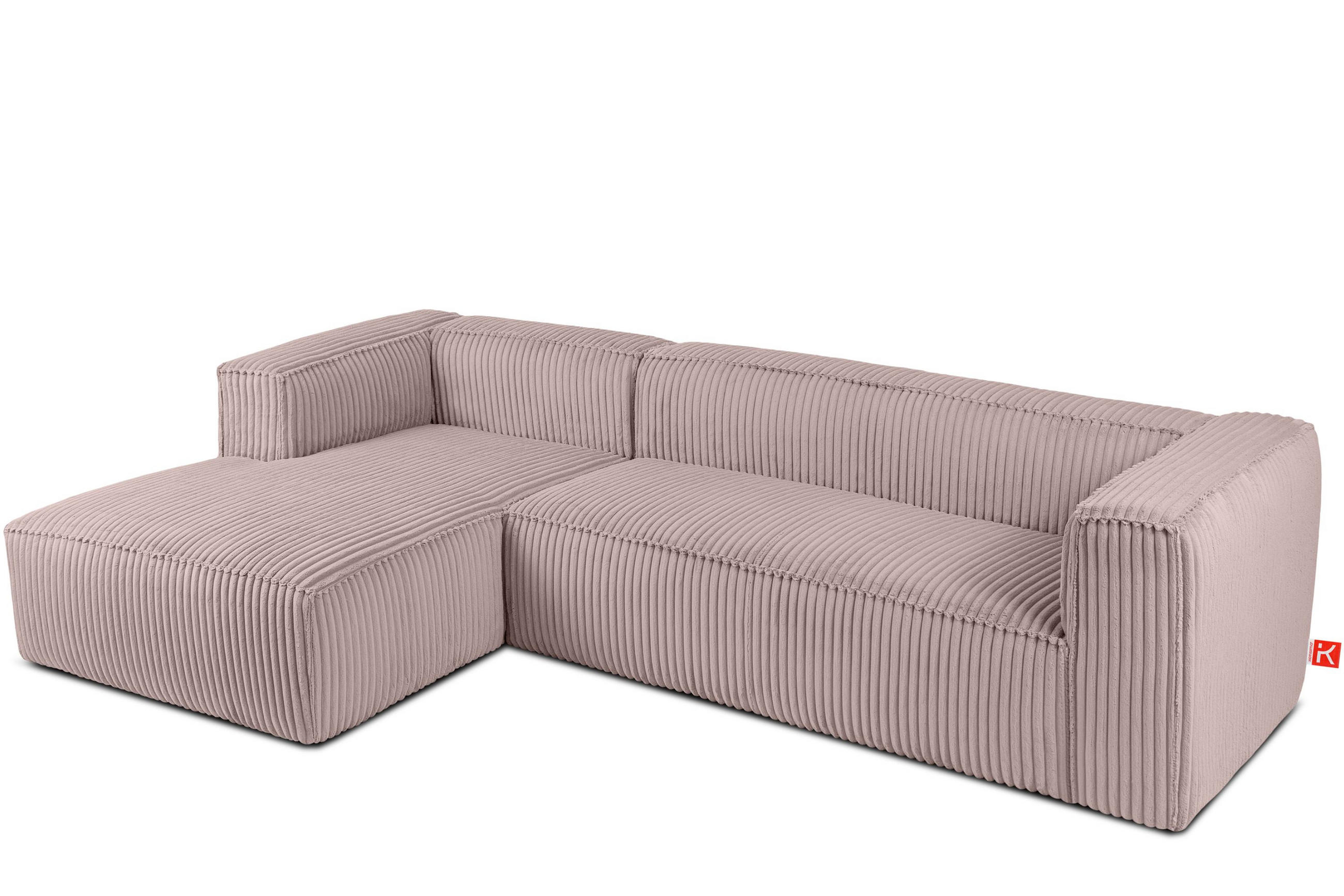 ECKSOFA-LINKS FEROX Modern, Cord-Stoff, rosa - Pink, Textil (305/175cm) - KONSIMO®