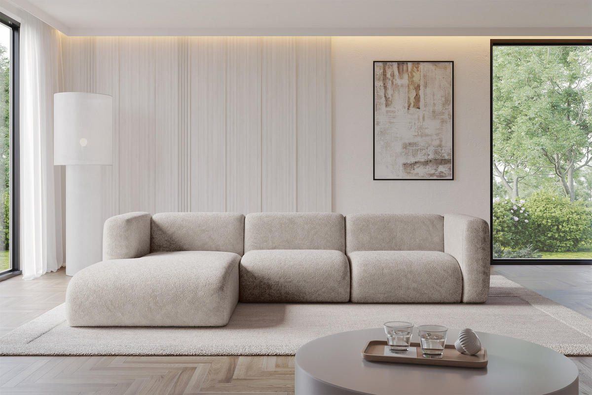 ECKSOFA Ottomane Links MIRA-L2 318x179x89 Hellgrau Velours - Hellgrau/Schwarz, Holzwerkstoff/Kunststoff (318/179cm) - ALTDECOR