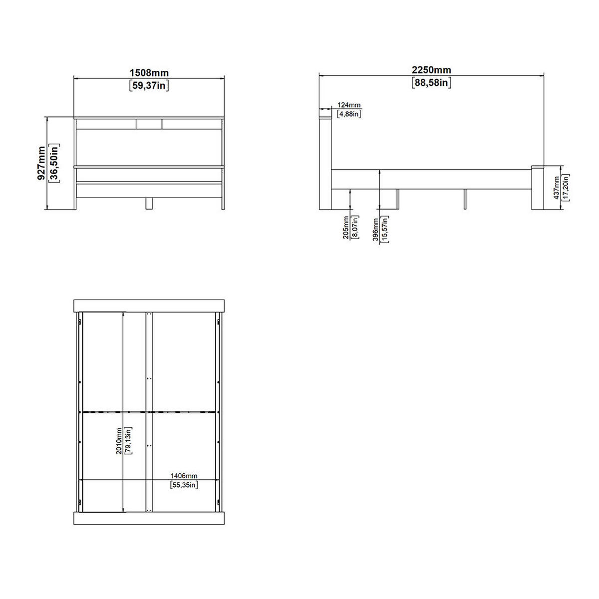 BETT, Next, Weiß, Holzwerkstoff, 151 x 225 x 93 cm - Weiß, Holzwerkstoff (140/200cm) - ebuy24