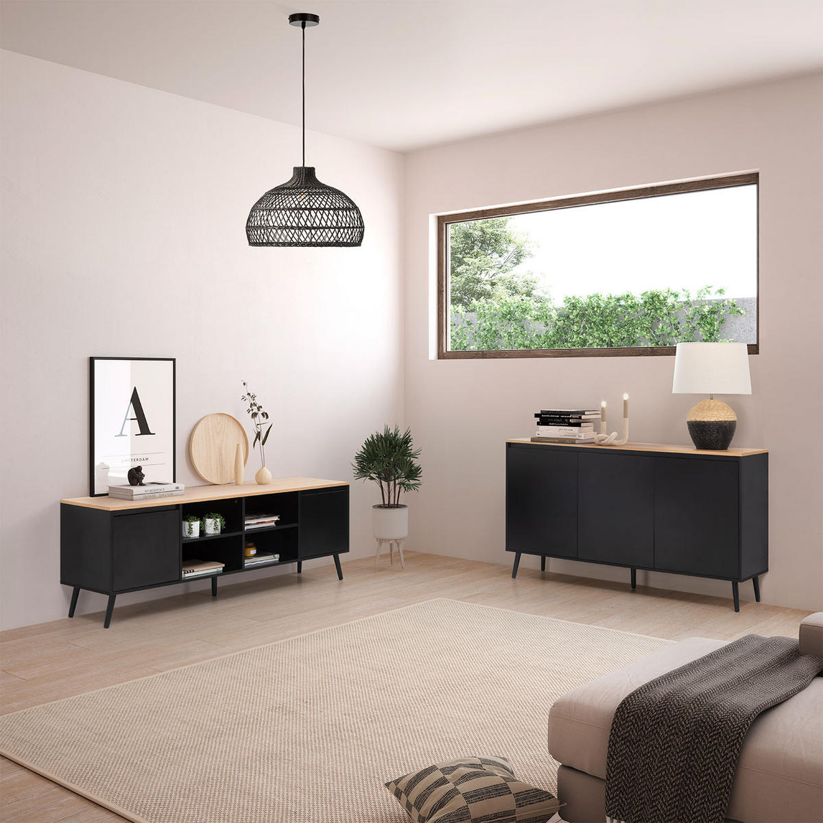 SIDEBOARD Desi 3 türen schwarze Farbe - Schwarz, Holzwerkstoff (140/80/40cm)