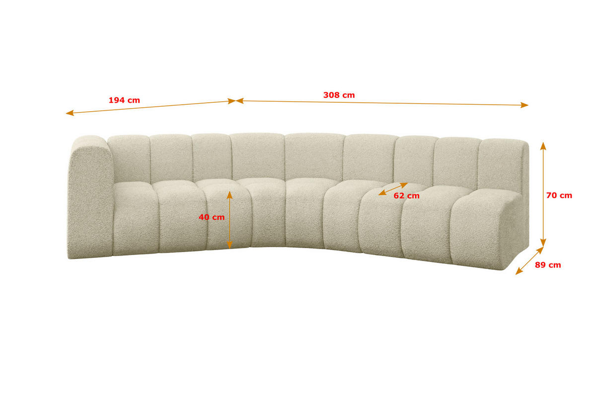 ECKSOFA modulares Sofa Karex-L1 - 308x194x70 cm Beige - Beige, Holzwerkstoff/Textil (308/194cm) - ALTDECOR