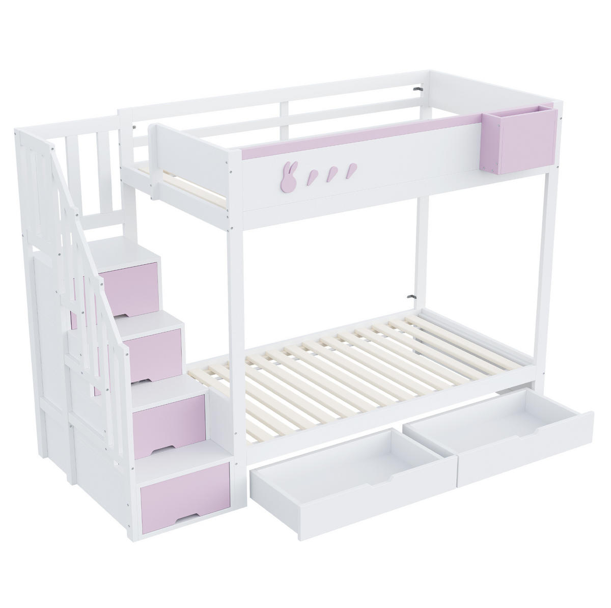 ETAGENBETT 90/200 cm in Weiß/Rosa mit Stauraum und abnehmbarem Regal - Weiß, Holz (90/200cm) - BEAOK