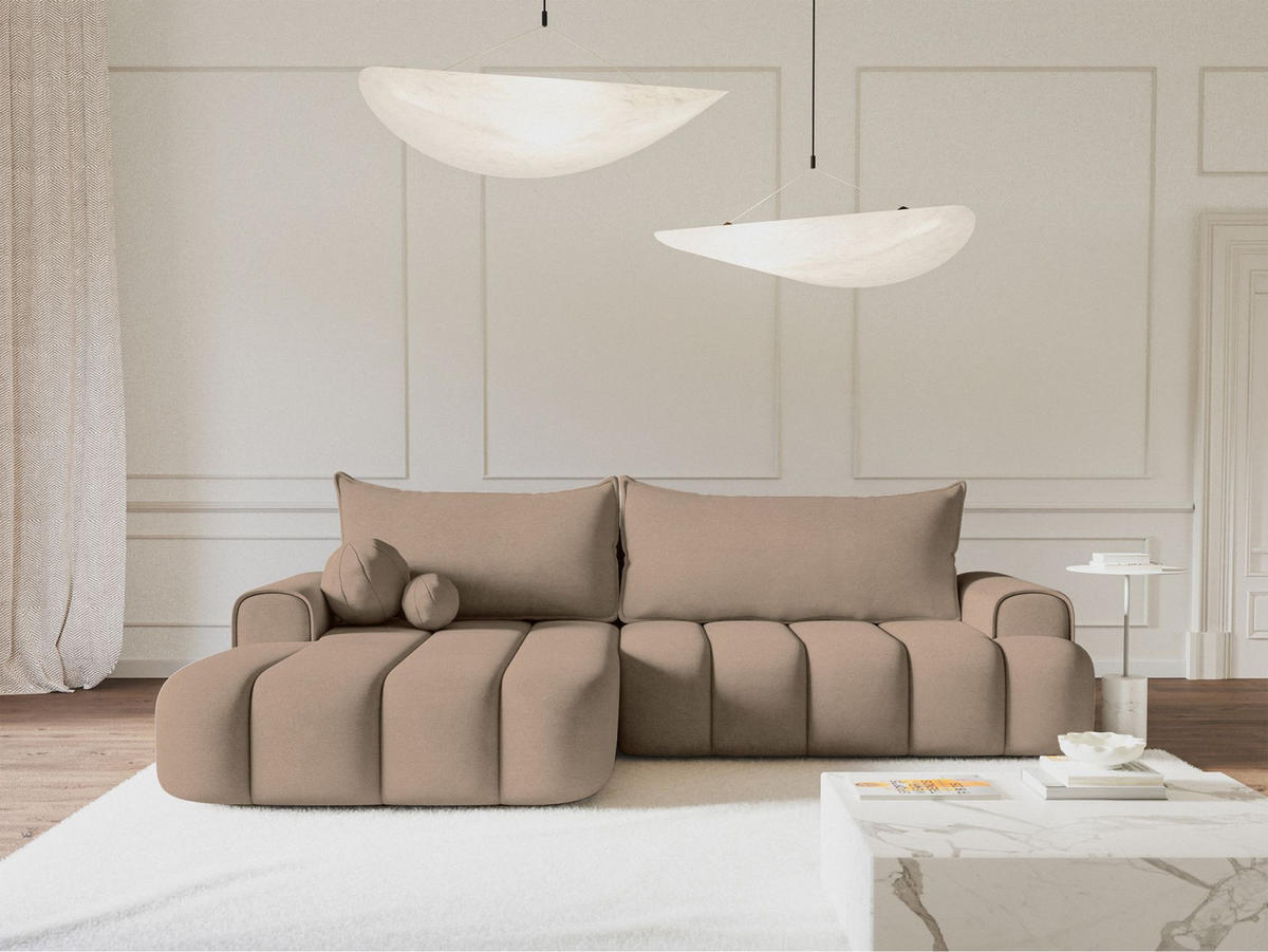 ECKSOFA Dandelino Dunkelbeige mit Samtbezug, links - Beige/Schwarz, Kunststoff/Textil (275/168cm) - Selsey