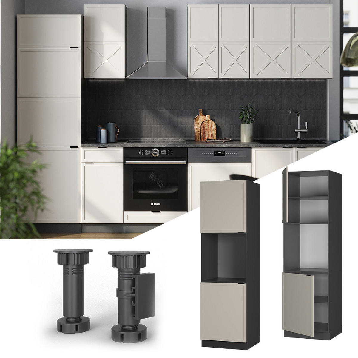 HERDUMBAUSCHRANK Fame-Line GrauBeige 60 cm offen - Anthrazit/Grau, Holzwerkstoff (60/206.8/58cm) - Vicco