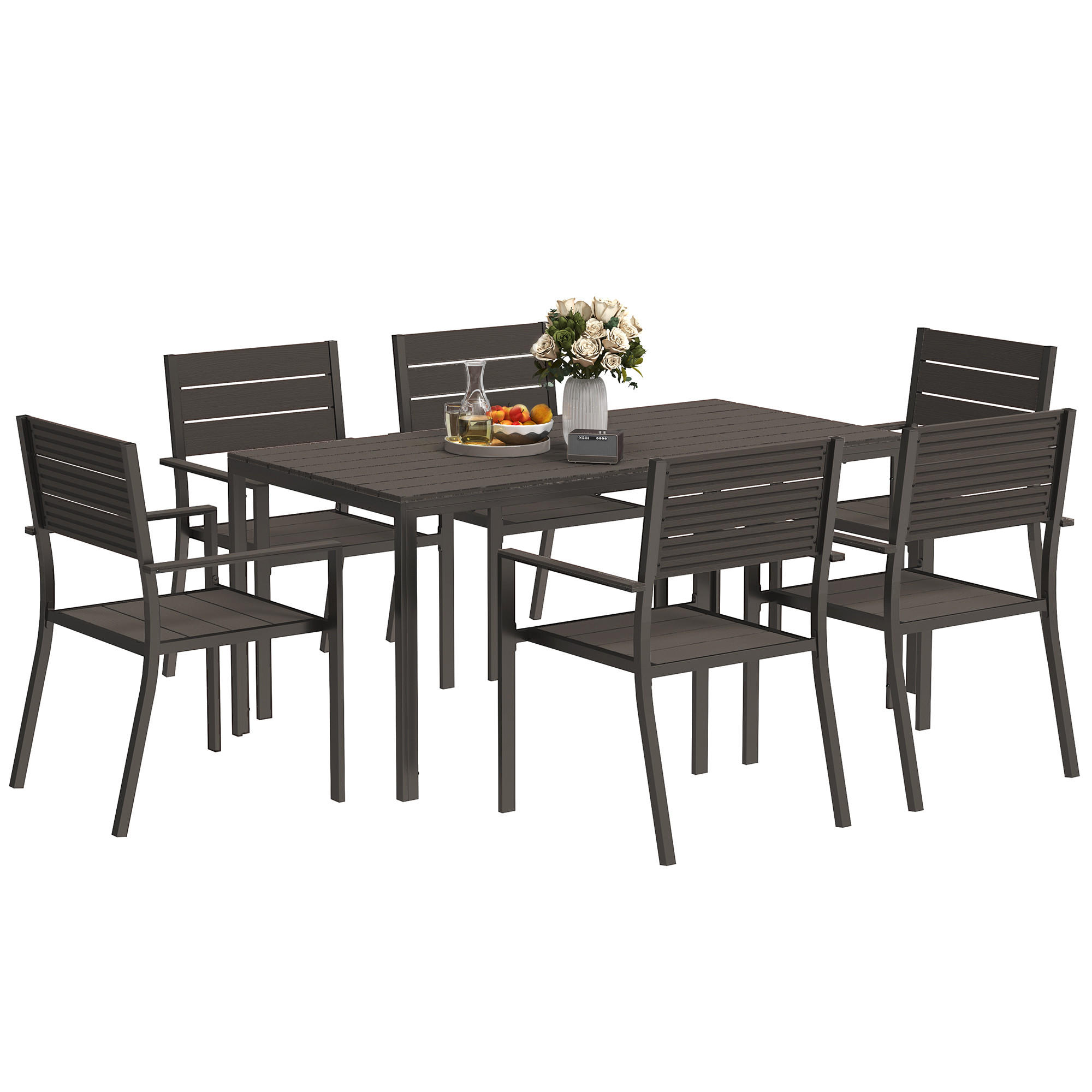 SITZGRUPPE 7-teilig DE-09821 mit geschlitzter Tischplatte Dunkelbraun - Braun, Metall - ComfortXL