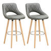 BARHOCKER 2er Set, aus Kunstleder, Holzgestell, Grau - Buchefarben/Grau, Holz/Textil (43/91/43cm) - Woltu