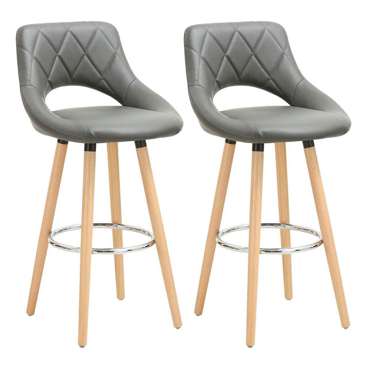 BARHOCKER 2er Set, aus Kunstleder, Holzgestell, Grau - Buchefarben/Grau, Holz/Textil (43/91/43cm) - Woltu