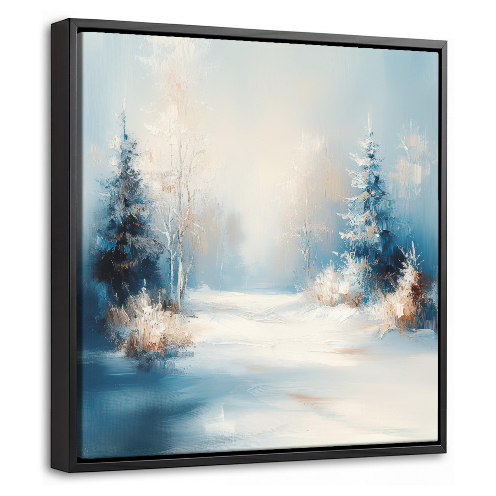 LEINWAND Bilder mit Rahmen - Wald – Winter – Natur – Abstrakt – Schnee - 20x20 - Weiß, Textil (20/20cm) - MuchoWow