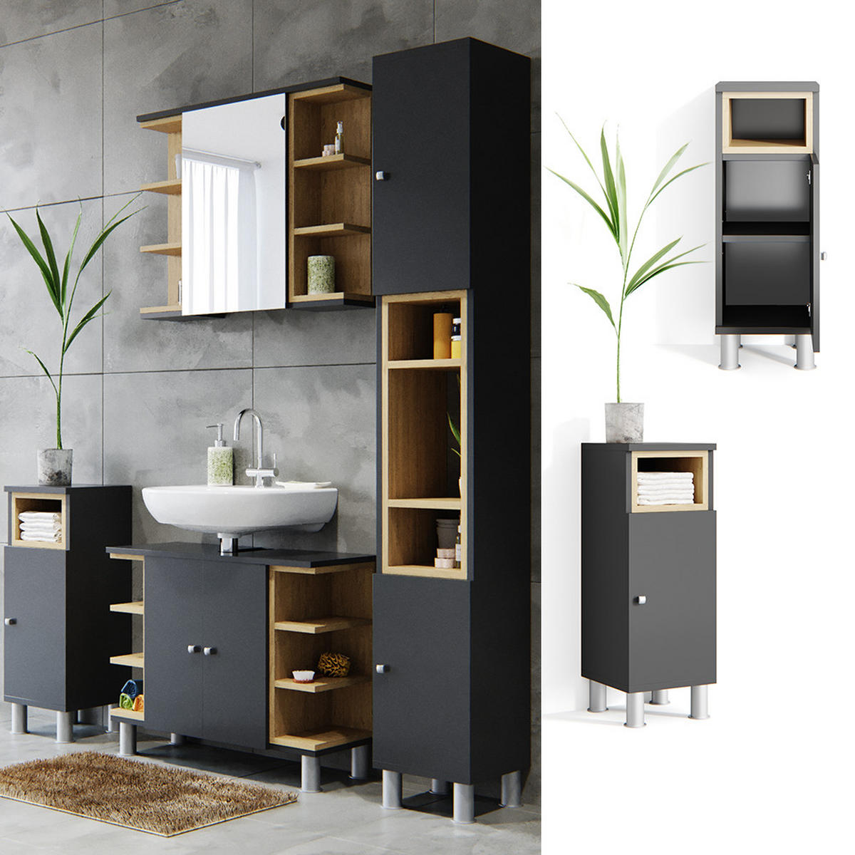 MIDISCHRANK Aquis Anthrazit 30 x 71.8 cm - Anthrazit, Holzwerkstoff (30/81.8/30cm) - Vicco