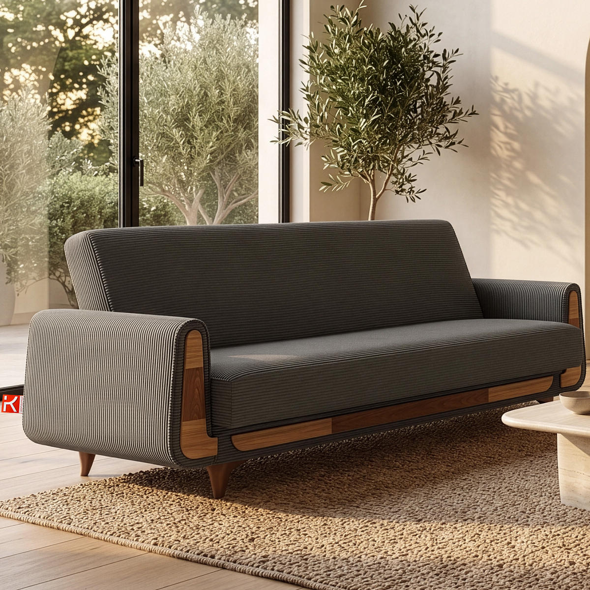 3-SITZER-SCHLAFSOFA GUSTAVO II mit Armlehnen, Graubeige - Greige/Beige, Holz/Holzwerkstoff (230/98/98cm) - KONSIMO®