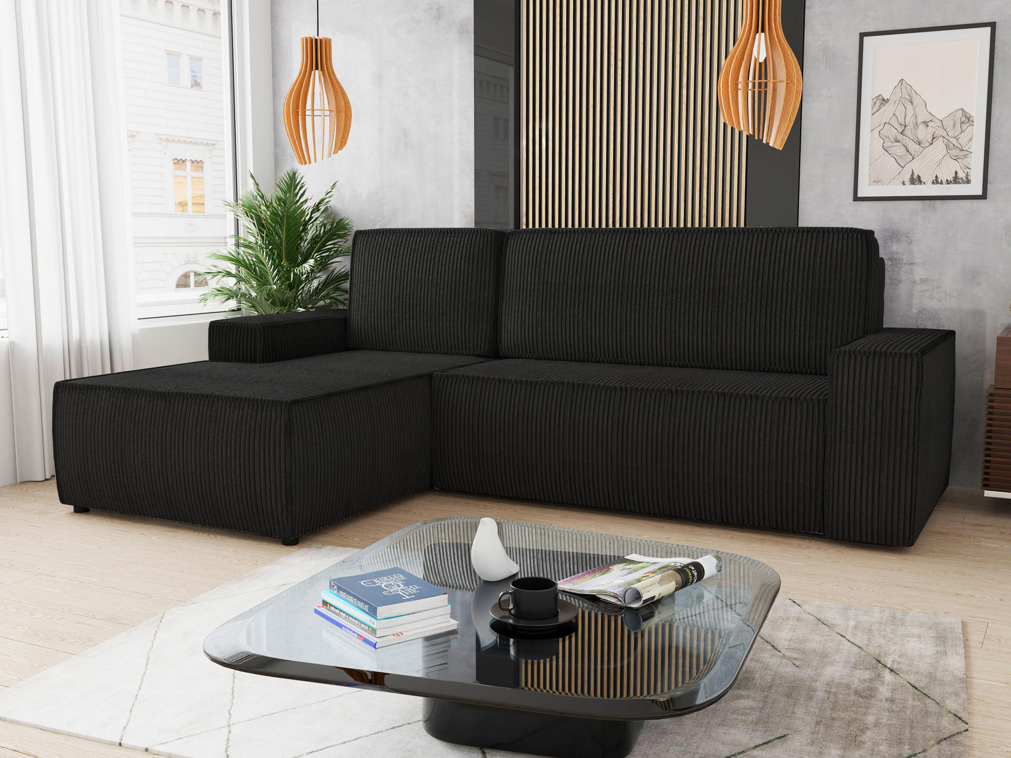 ECKSOFA Totti L, Seite: Links - Schwarz, Holz/Textil (246/144cm) - Sofnet