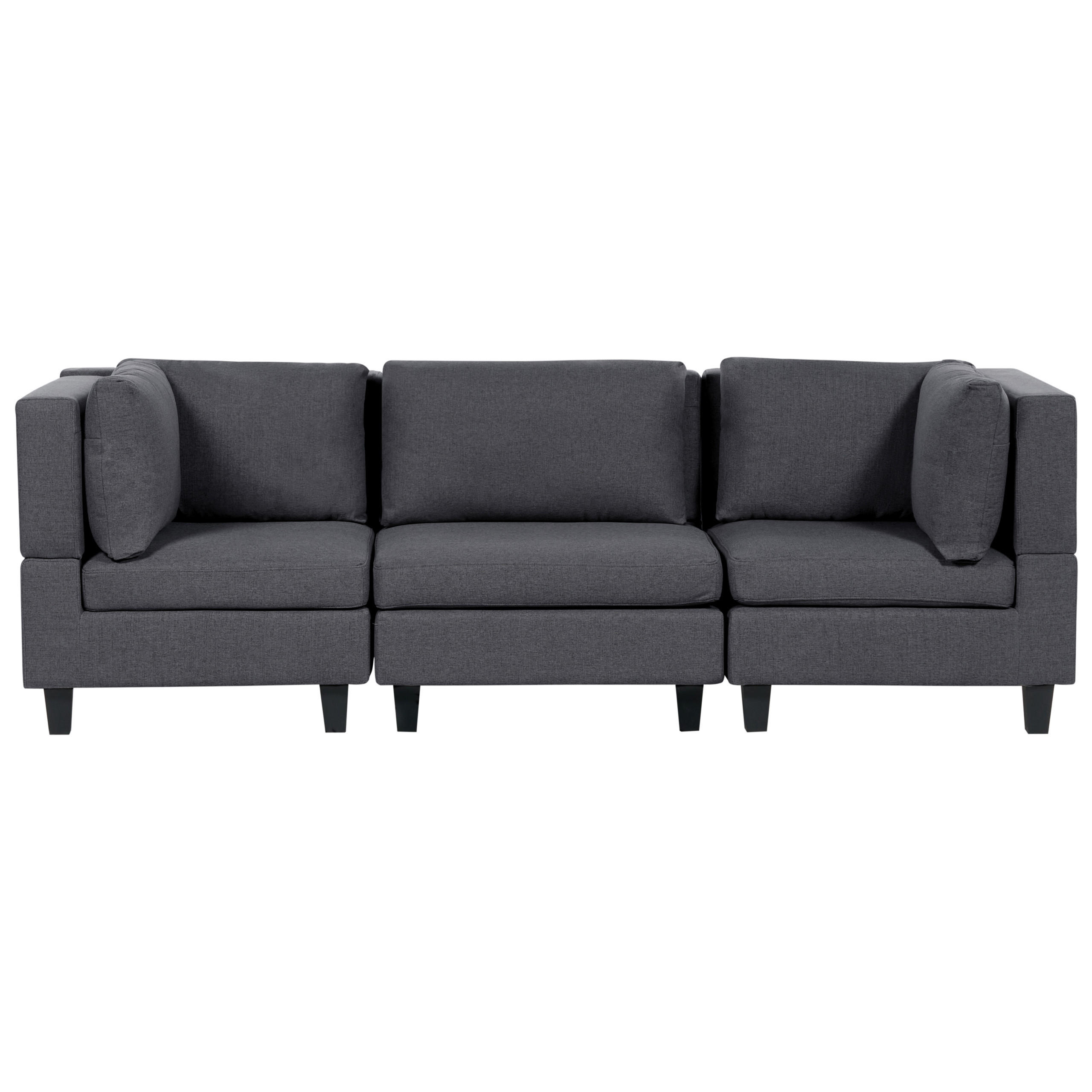 3-SITZER-SOFA Leinenoptik dunkelgrau Unstad - Schwarz/Grau, Textil (228/72/76cm) - Beliani