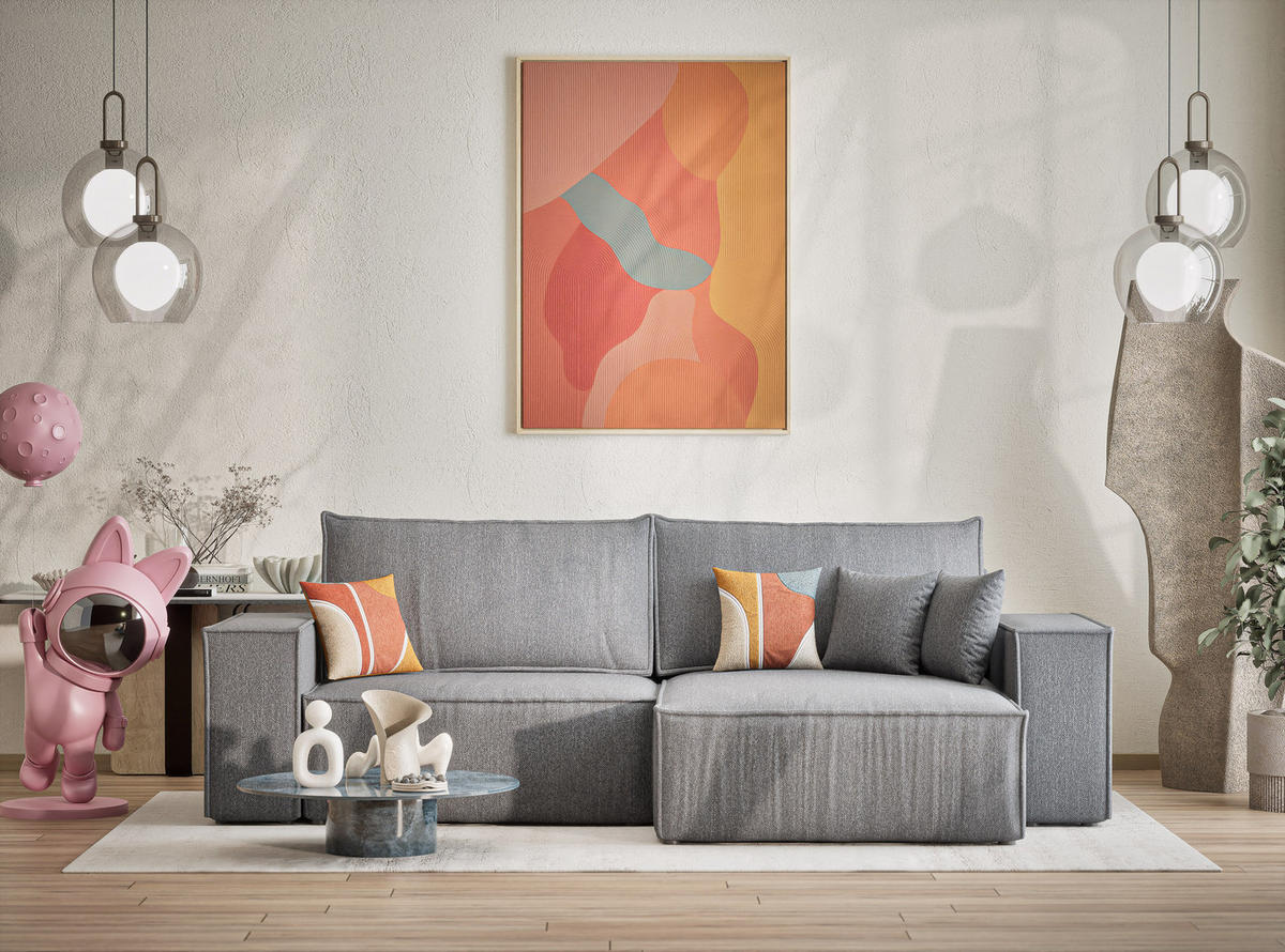 ECKSOFA MIT SCHLAFFUNKTION Zaya Grau Webstoff - Schwarz/Grau, Holz/Holzwerkstoff (255/148cm) - Maison de Reve