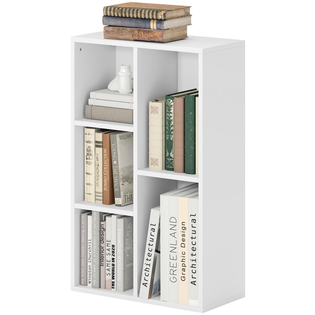 BÜCHERREGAL mit 5 Fächern 50/24/80 cm weiß - Weiß, Karton (50/80/24cm)