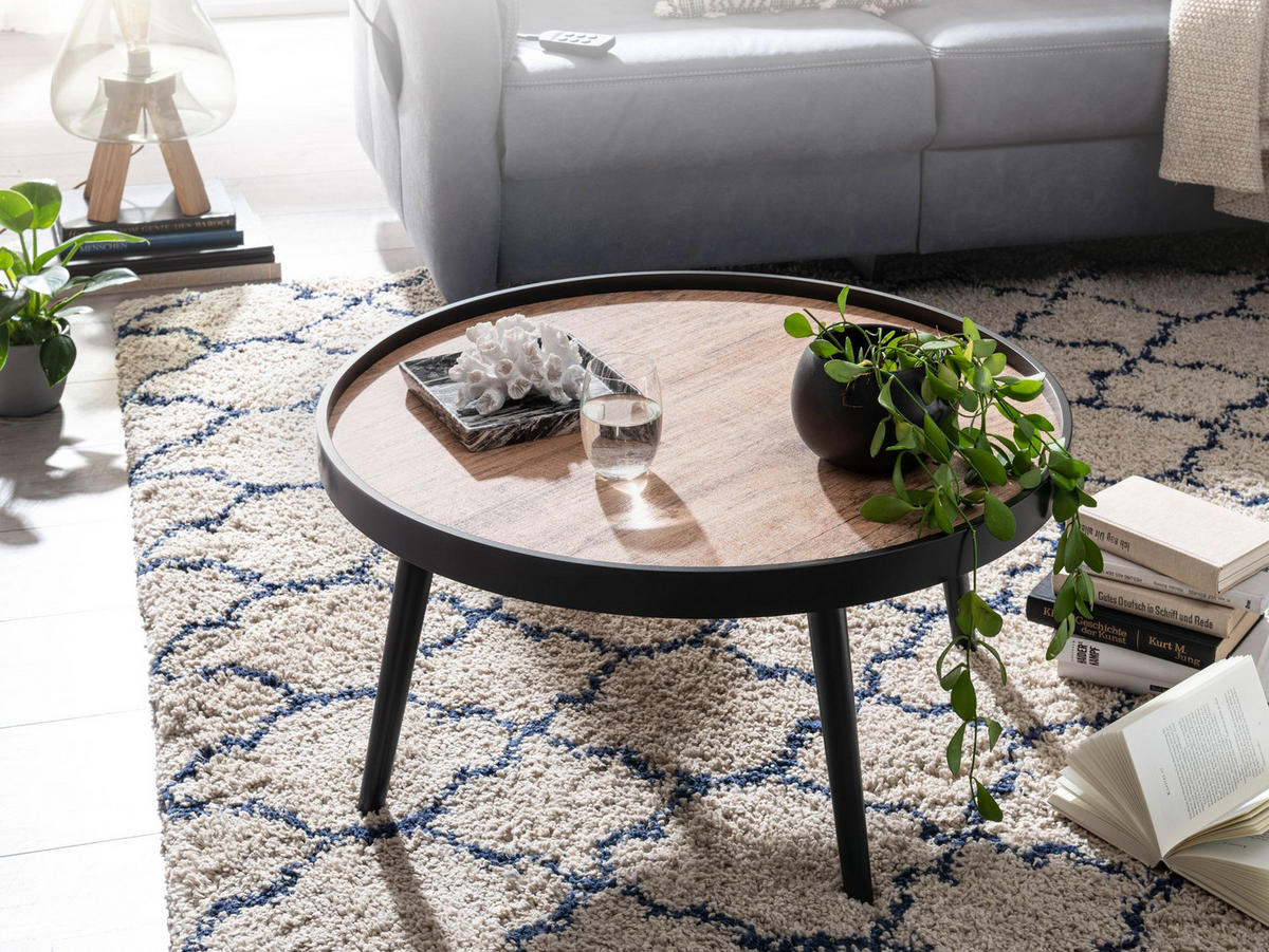 COUCHTISCH in Holzoptik, Rund mit Erhöhtem Rand und Ablagefläche - Schwarz, Holz (76/76/40cm) - KADIMA DESIGN