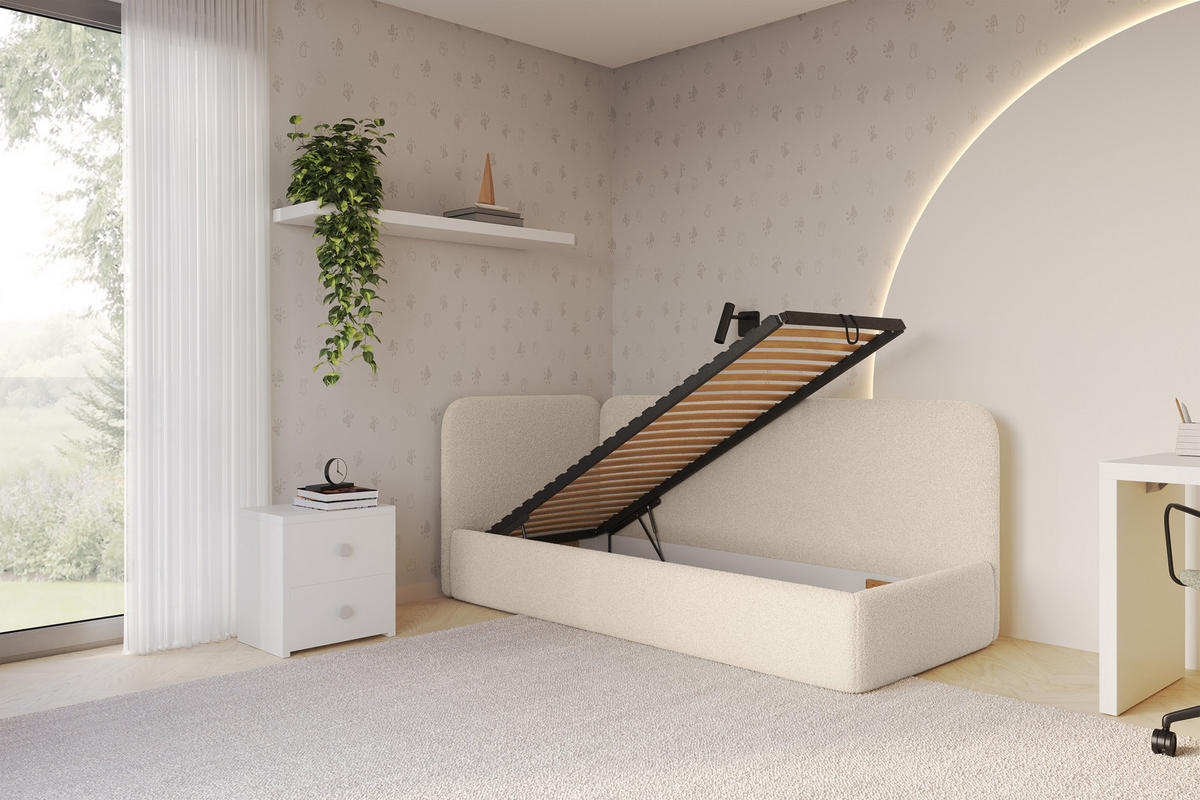 EINZELLBETT Jugendbett mit Bettkasten und Matratze H3/H4, Rechts - ELSY 80x200 Dunkelbeige - Taupe, Holzwerkstoff/Textil (80/200cm) - ALTDECOR