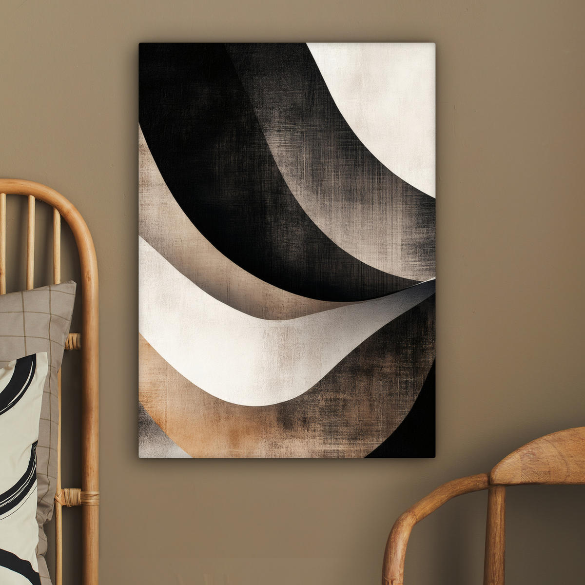 LEINWANDBILD Abstrakt - Wellen - Schwarz - Verwittert 60x80 cm - Trüffeleichefarben, Textil (60/80cm) - MuchoWow