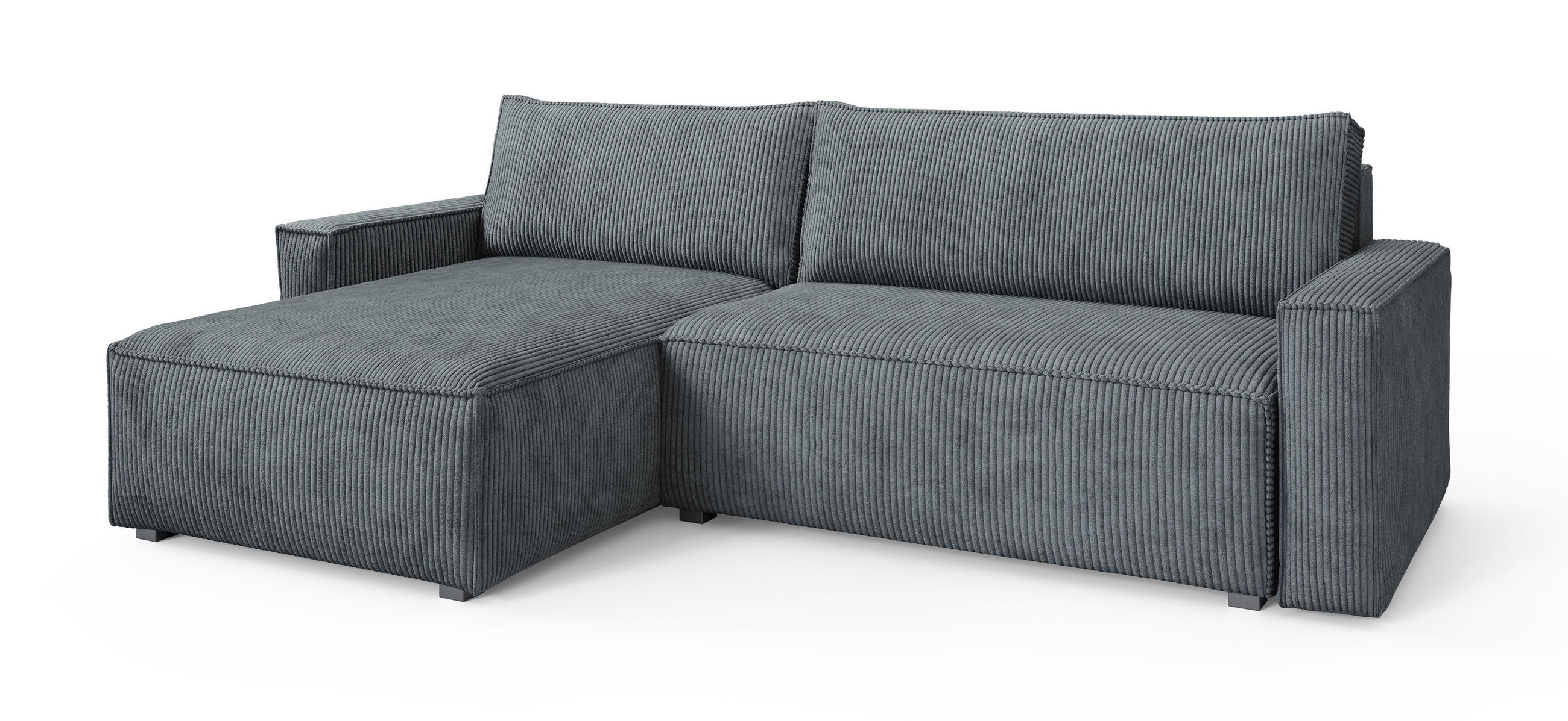 ECKSOFA BESMIR Grau Kordstoff mit Schlaffunktion - Grau, Holz (275/148cm) - MASSENO