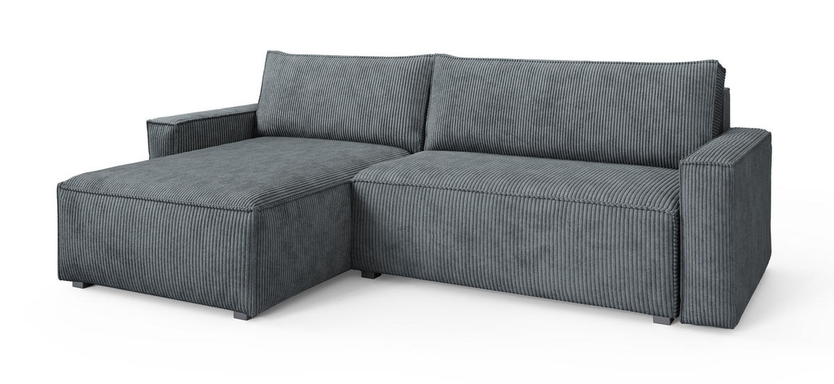 ECKSOFA BESMIR Grau Kordstoff mit Schlaffunktion - Grau, Holz (275/148cm) - MASSENO