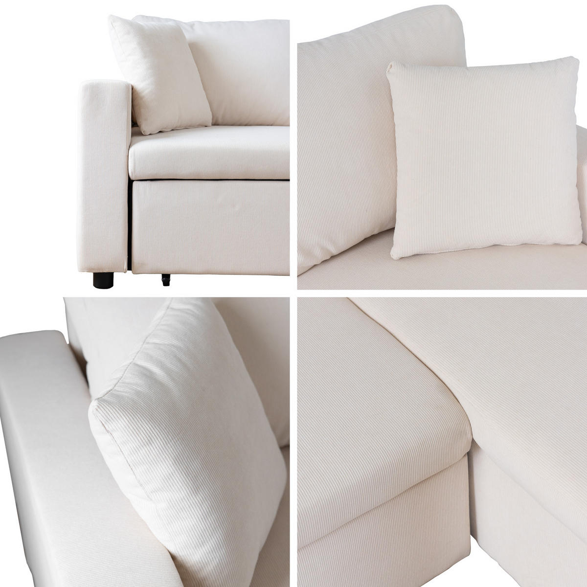 ECKSOFA Clark Beige 3 Plätze - Beige, Textil (225/146cm) - Happy Garden