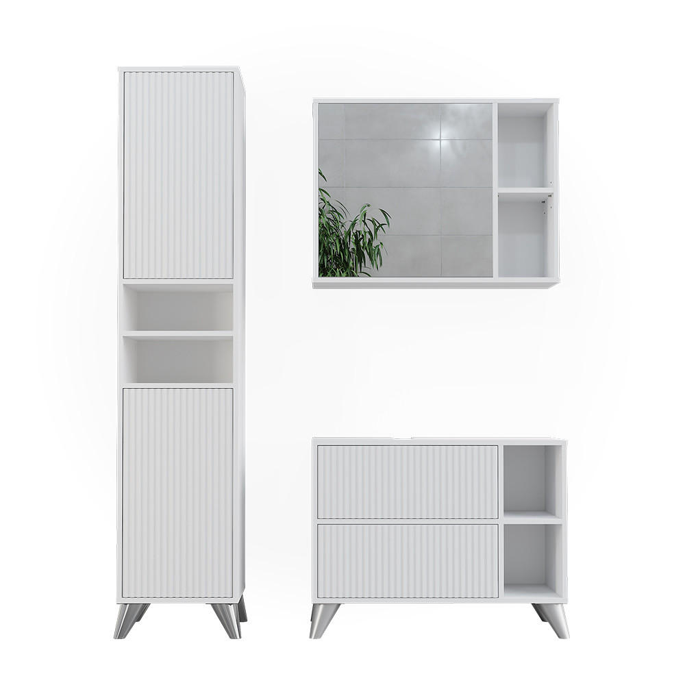BADMÖBEL-SET Leano Weiß 80 cm, Set 3 - Weiß, Holzwerkstoff (80/62/30cm) - Vicco