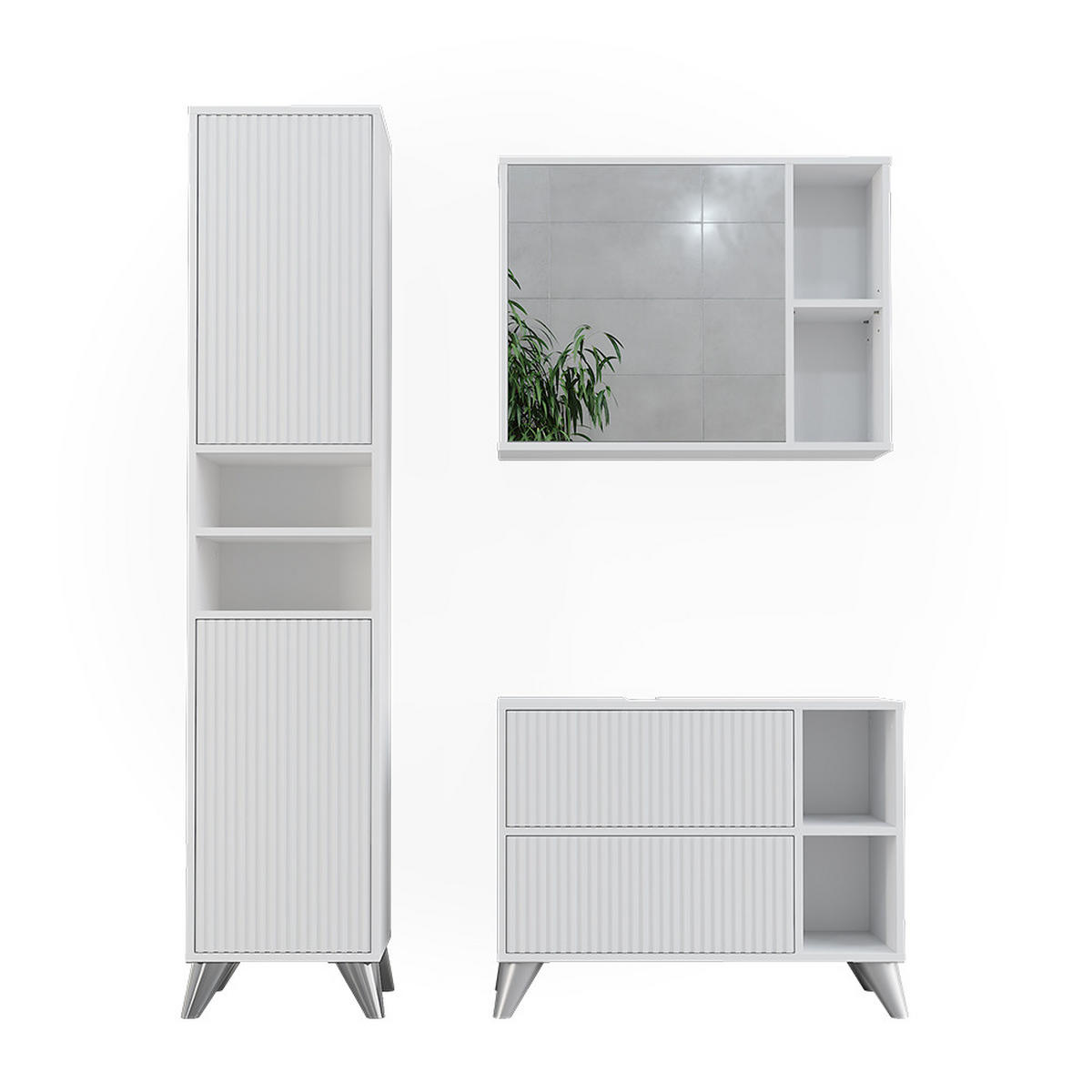 BADMÖBEL-SET Leano Weiß 80 cm, Set 3 - Weiß, Holzwerkstoff (80/62/30cm) - Vicco