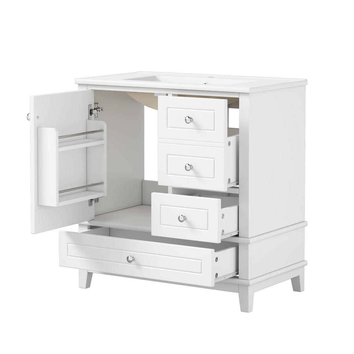 BADEZIMMERSCHRANK Weiß Lackiert 3 Schubladen Tür Stauraum 81cm - Weiß, Keramik (81/86/47cm) - FLIEKS