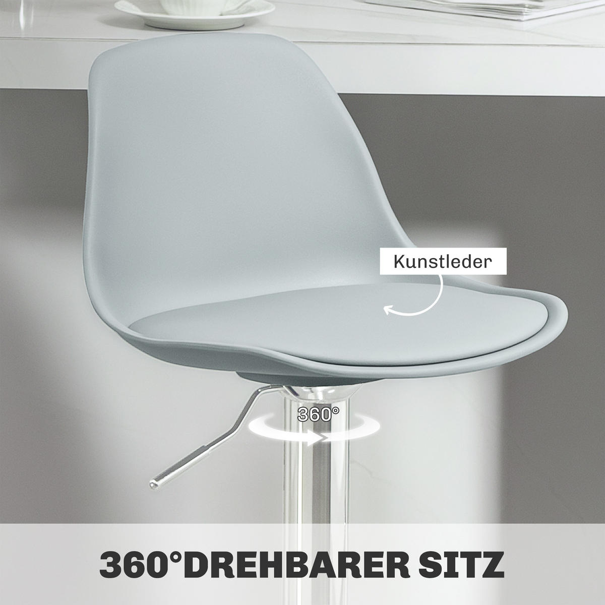 BARHOCKER 2er Set, Gepolstert Barstuhl mit Stahlgestell, Lehne für Küche Grau - Grau, Leder (42/104/38cm) - HOMCOM