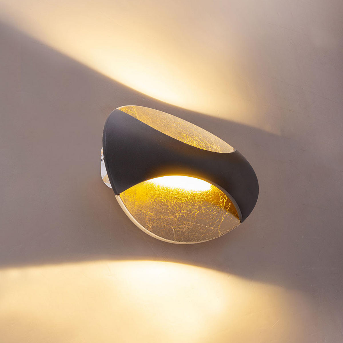 LED WANDLEUCHTE Alexandra Schwarz Blattgold - Goldfarben, Metall (15/6.5/21cm) - Globo Lighting