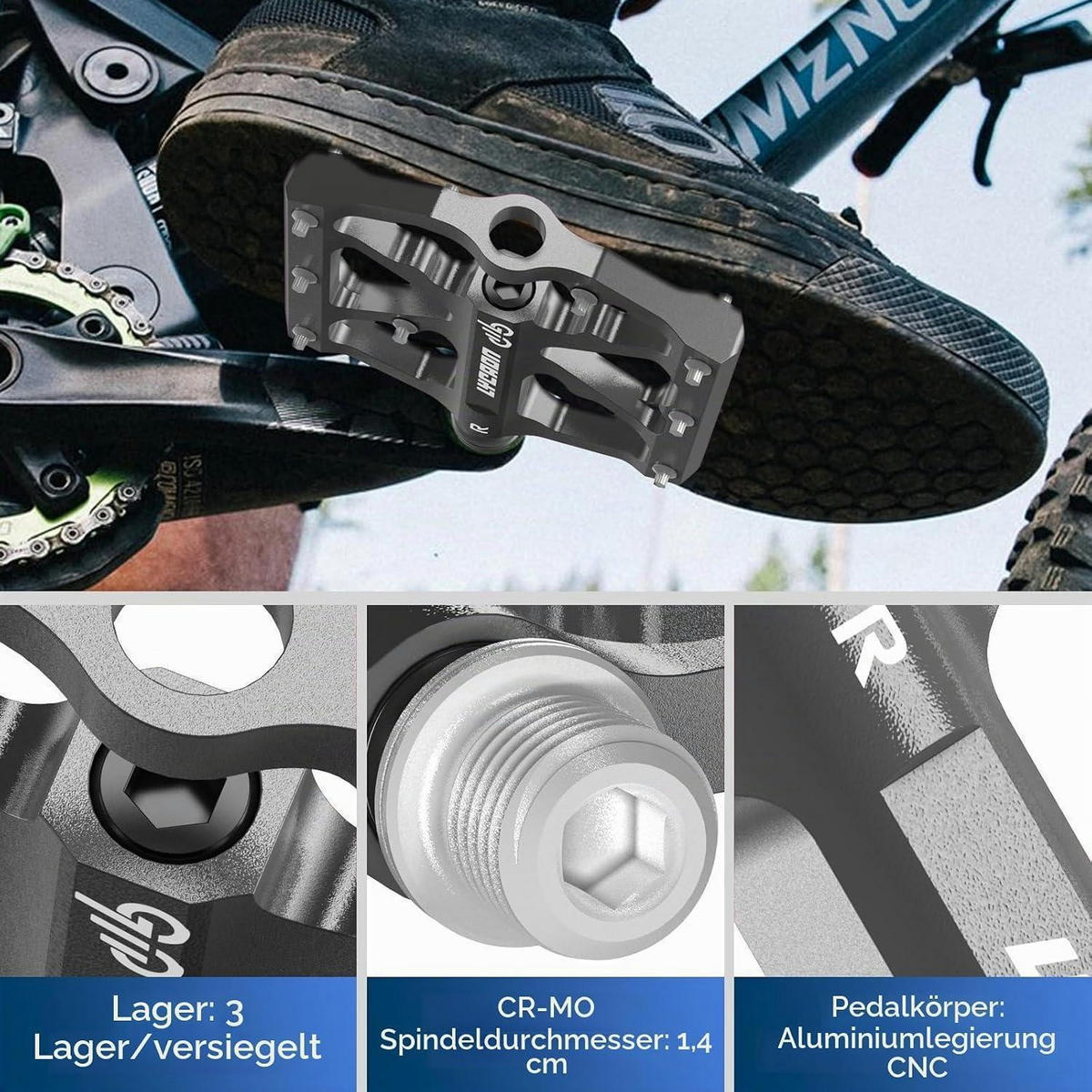 FAHRRADPEDALE Aluminiumlegierung rutschfest Titaniumgrau - Grau, Metall (9.7/1.8/10.4cm)