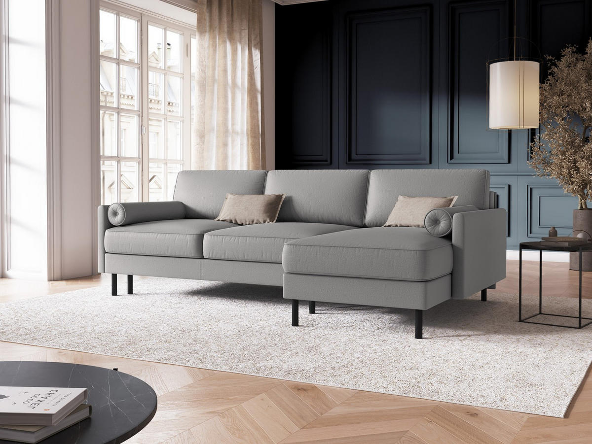 AUSKLAPPBARES-ECKSOFA rechts mit Container Scott aus strukturiertem Stoff hellgrau 5 Sitzplätze - Hellgrau, Textil (142/212cm) - Micadoni