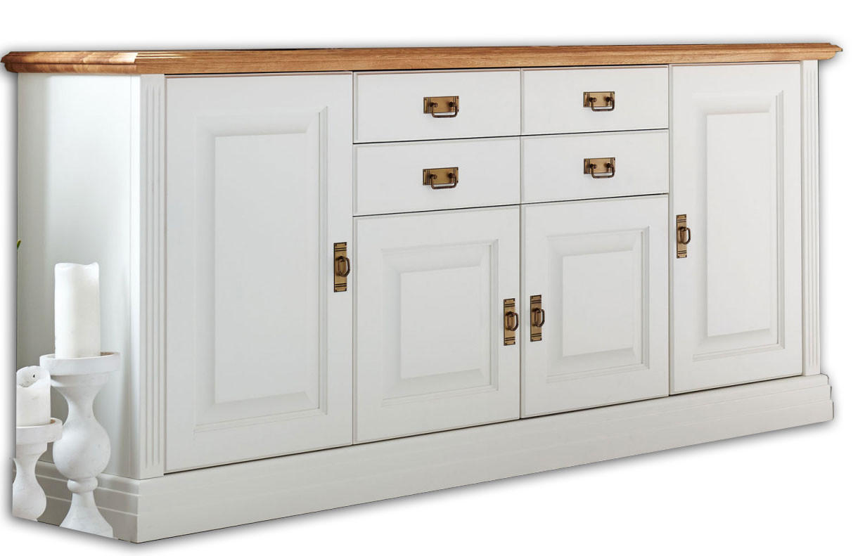 SIDEBOARD Novara 4-türig 2 Schubladen - Weiß/Braun, Holz (203/91/45cm) - Casamia Massive Möbel