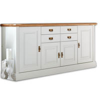 SIDEBOARD Novara 4-türig 2 Schubladen - Weiß/Braun, Holz (203/91/45cm) - Casamia Massive Möbel