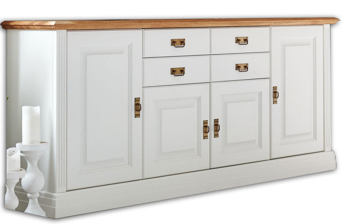 SIDEBOARD Novara 4-türig 2 Schubladen - Weiß/Braun, Holz (203/91/45cm) - Casamia Massive Möbel